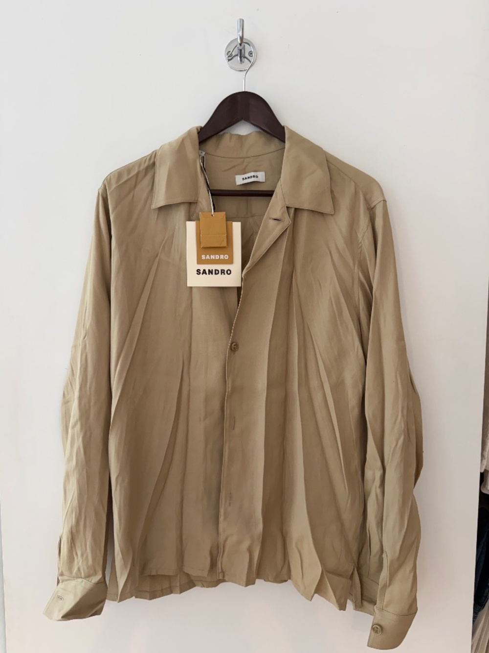Sandro Tan Long Sleeve Button Down Shirt NWT